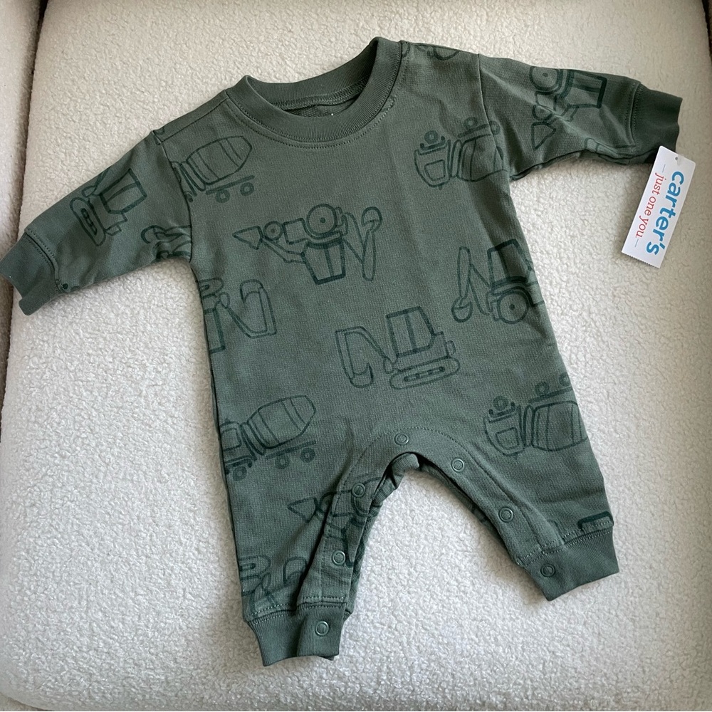 New Carter's Newborn Olive Construction Print Onesie